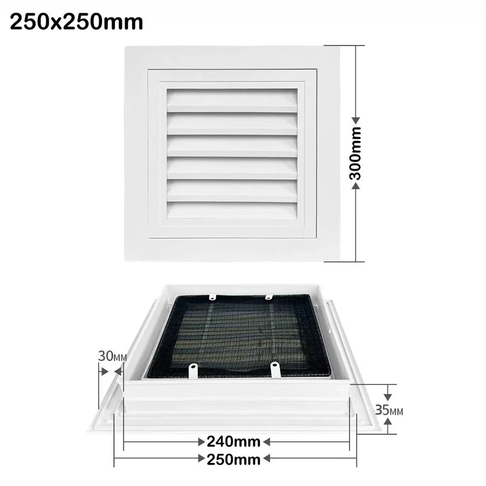 New Aluminum Alloy Air Vent Grille Square White Return Air Grill With Mesh Ventilation Grille Exterior Walls Oasis Select 250x250mm