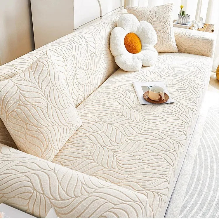 New One-piece Jacquard Velvet Fully Covered Sofa Cover All-season Cat Scratch-resistant Sofa Cover Oasis Select 2 people 145-185cm beige