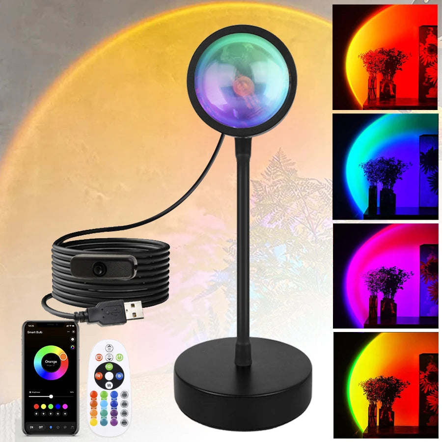 RGB Sunset Projector Night Light – USB LED Lamp with Remote LED Projector Night Light Oasis Select