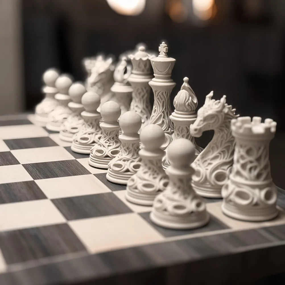 32pcs Gothic Dragon Chess Pieces Set Black White 3D Printed Hollow Design Tabletop Ornament Gift for Chess Lovers Oasis Select