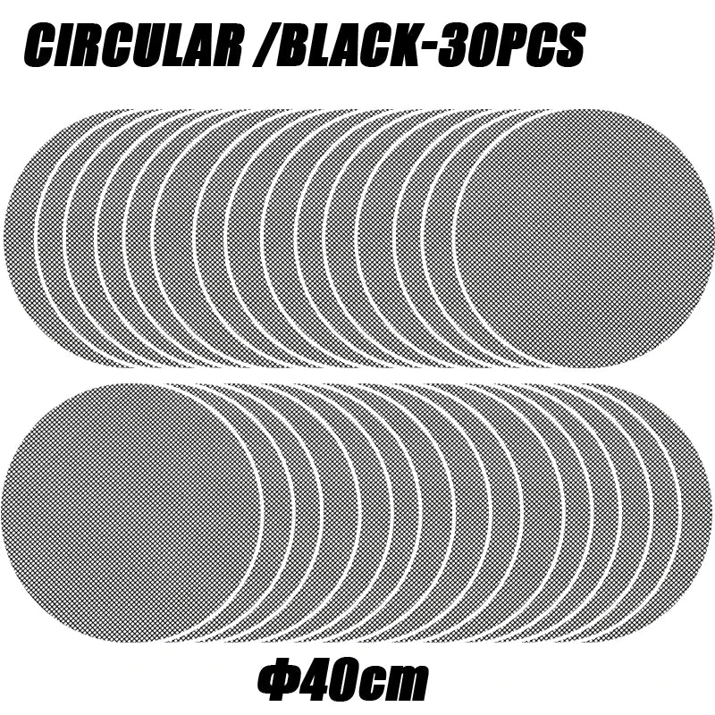 50PCS Non-Stick High Temperature Resistant BBQ Grid Pad Barbecue Mesh Reusable Easily Cleaned Cooking Pads Baking Grill Tool Oasis Select Circular-Black-30PCS