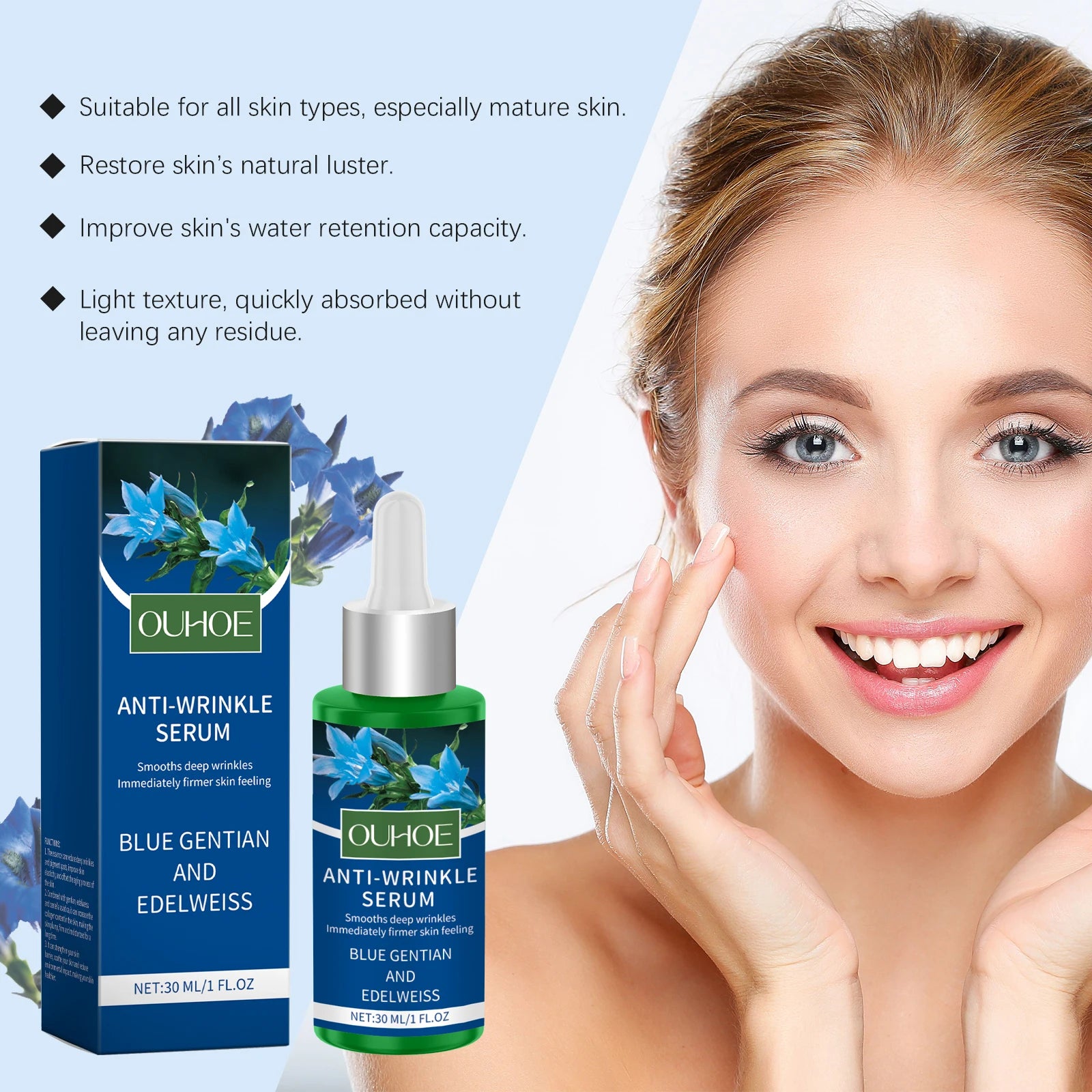 Anti Wrinkle Serum Face Moisturizing Deep Hydrating Facial Lifting Fade Fine Lines Smooth Tender Skin Renewal Firming Face Serum Oasis Select