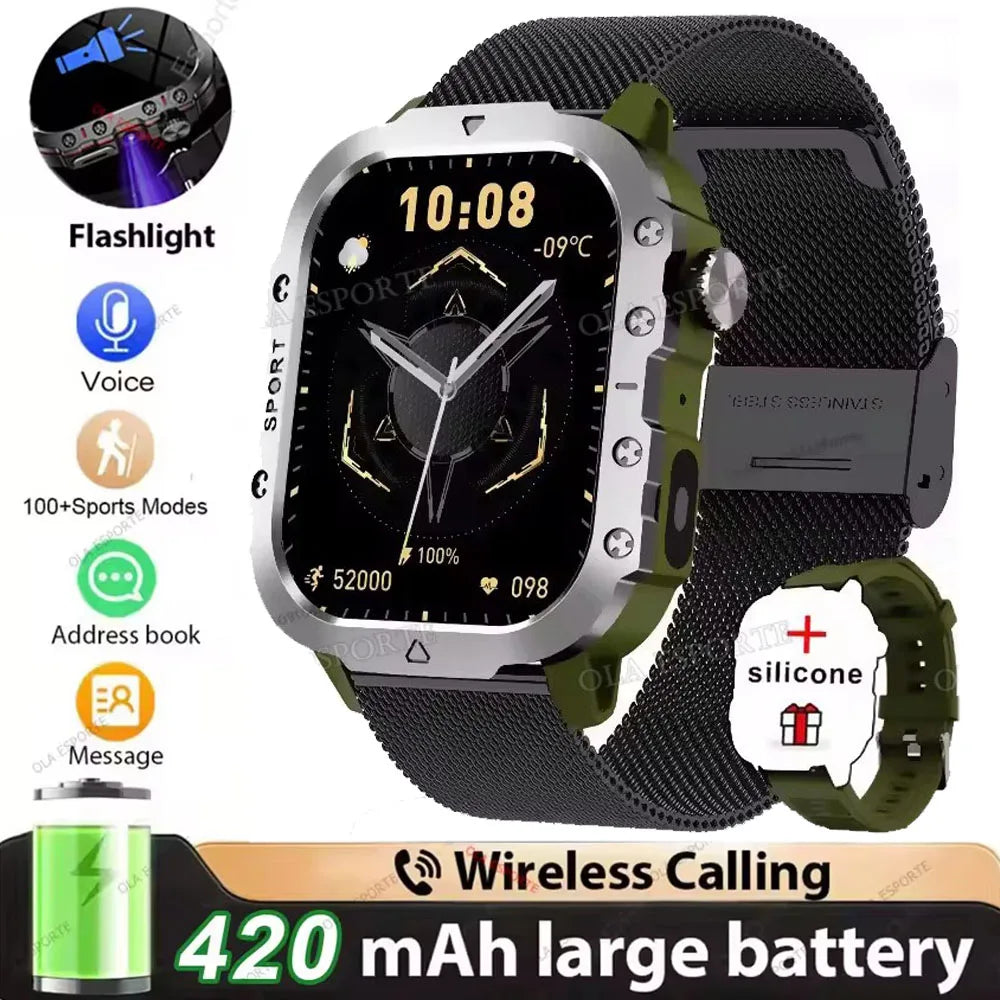 Military Smart Watch – GPS, Flashlight, Bluetooth Call, 3ATM