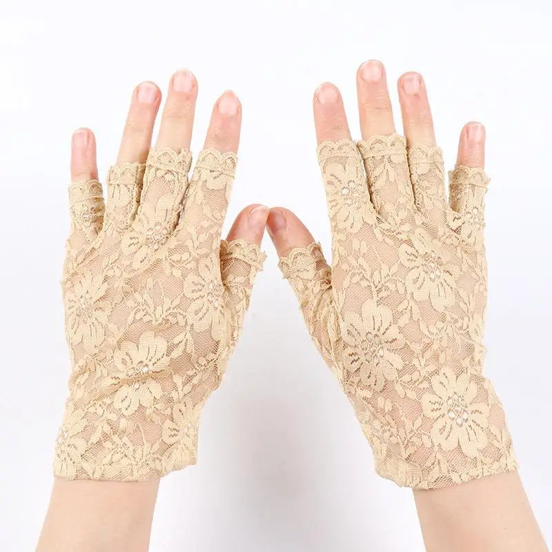 Lace Fingerless Gloves Women Elegant Breathable Bridal Wedding Party Cosplay Driving Fashion Accessory Oasis Select Nude