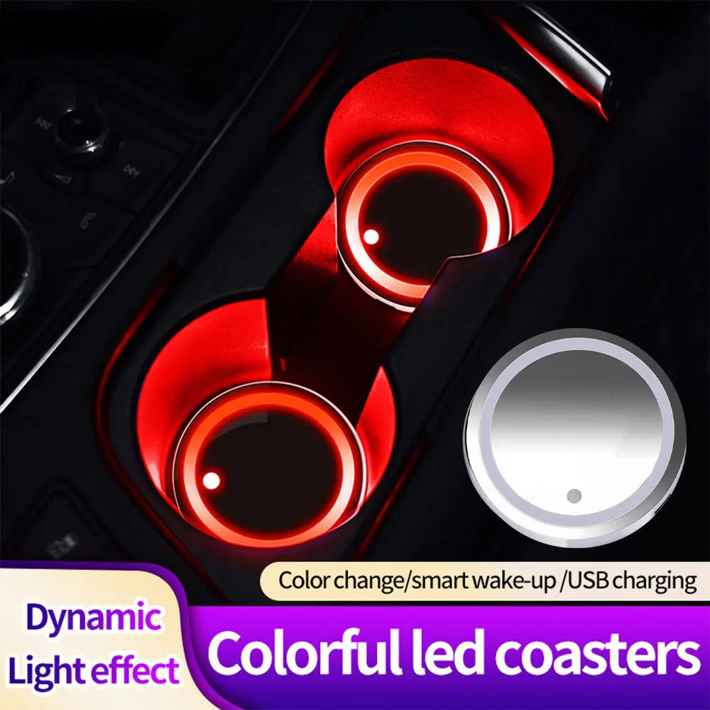 Car LED Cup Holder Light – 7 Color Rechargeable Coaster Insert