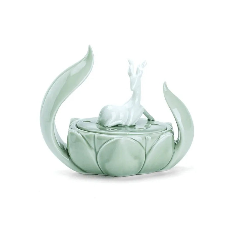 Lotus and Deer Incense Burner Elegant Zen Style Holder for Home Fragrance and Meditation Decor Creative Ceramics Handicraft Oasis Select