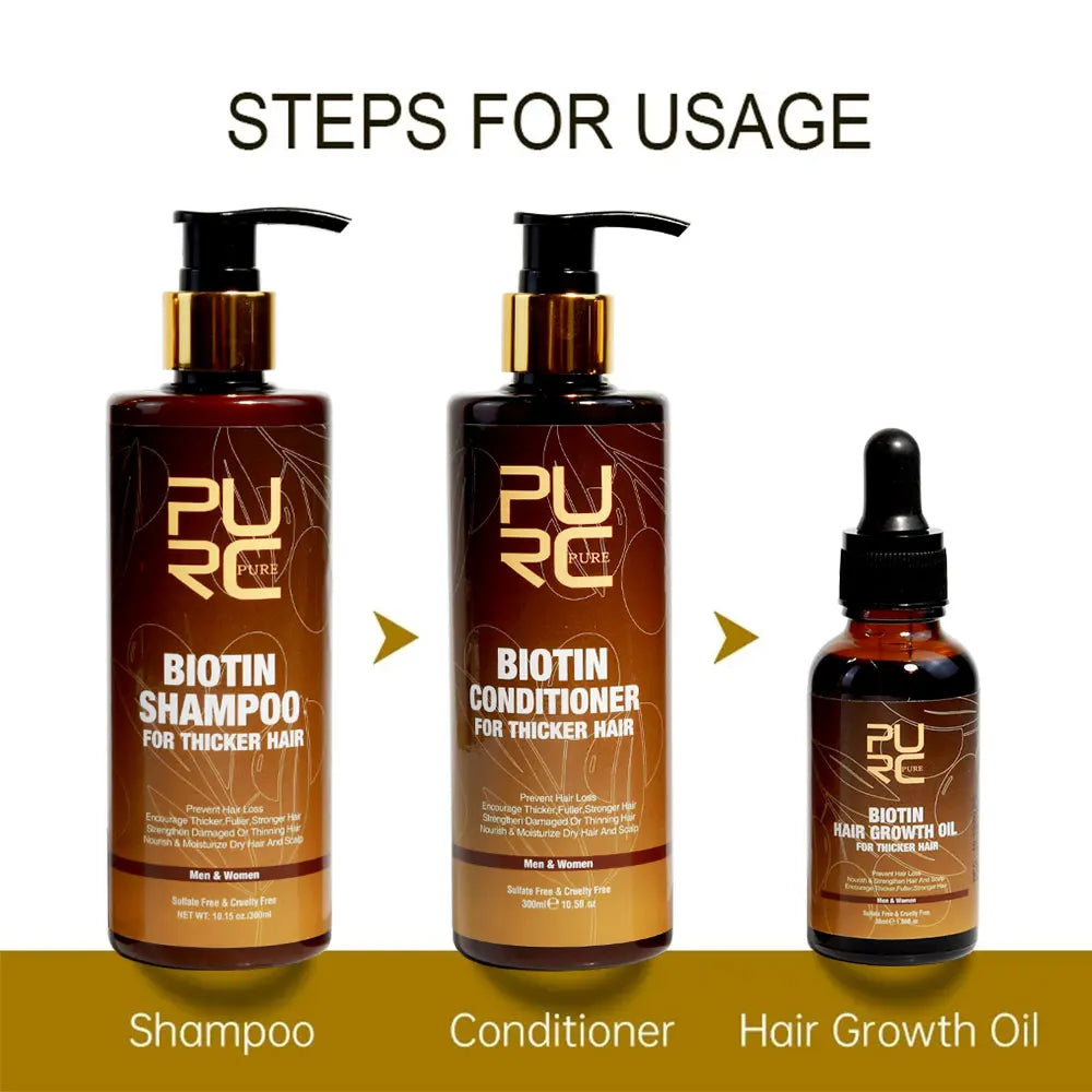 PURC Biotin Hair Growth Shampoo, Conditioner & Oil Set Hair Growth Set Oasis Select 3 Piece Set