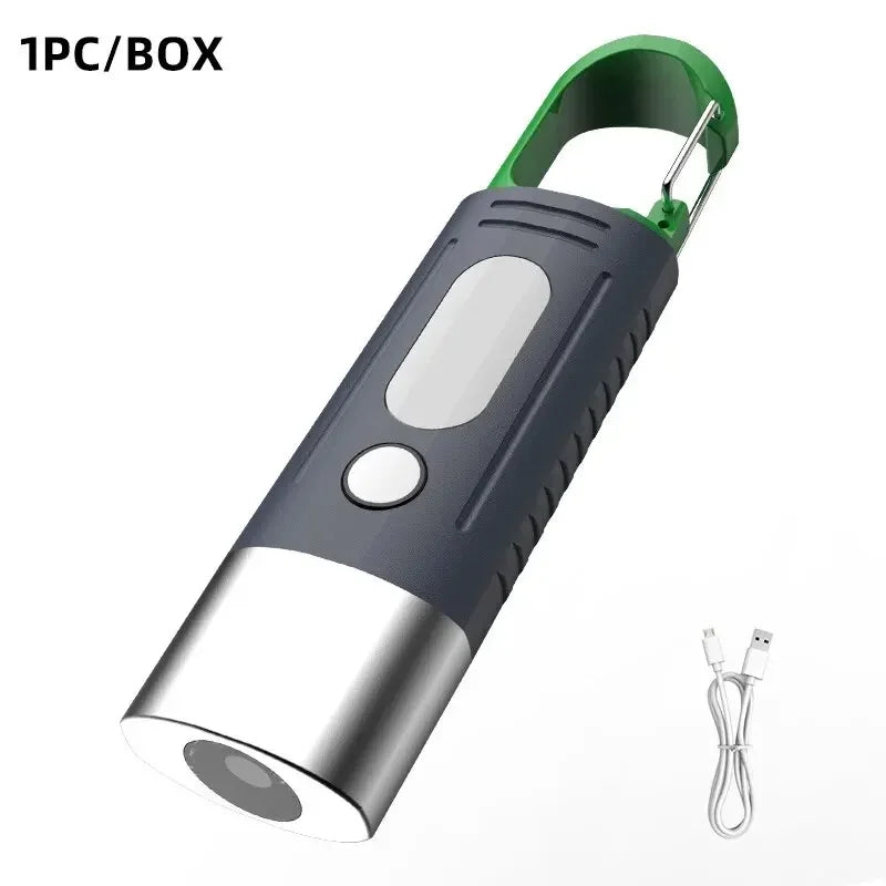 Mini Convenient High Power LED Flashlight Camping Flashlight, 3LEDAnd Side Lights TelescopicZoom Waterproof Light, Lampshade Oasis Select xiaohouzi small gray