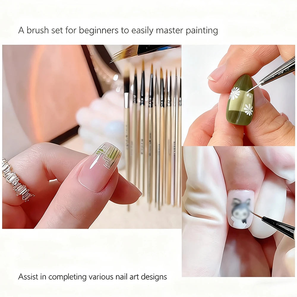9pcs DIY painting brushes, for watercolor, oil painting, UV gel nail lining, nail acrylic painting brushes, and nail art paintin Oasis Select