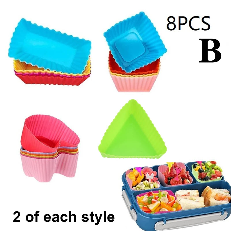 8 Pcs Silicone Lunch Box Dividers, Multi-use Baking Tools, Food Separator for Kids Students Bento Box & Cake Molds Oasis Select B