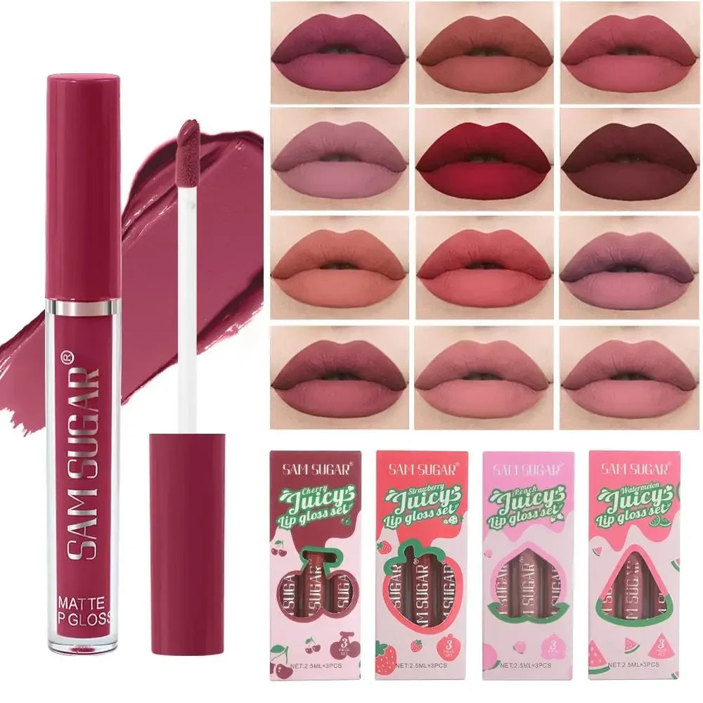 SAM SUGAR Velvet Matte Lip Gloss Set – Long Lasting Lipstick Matte Lip Gloss Set Oasis Select