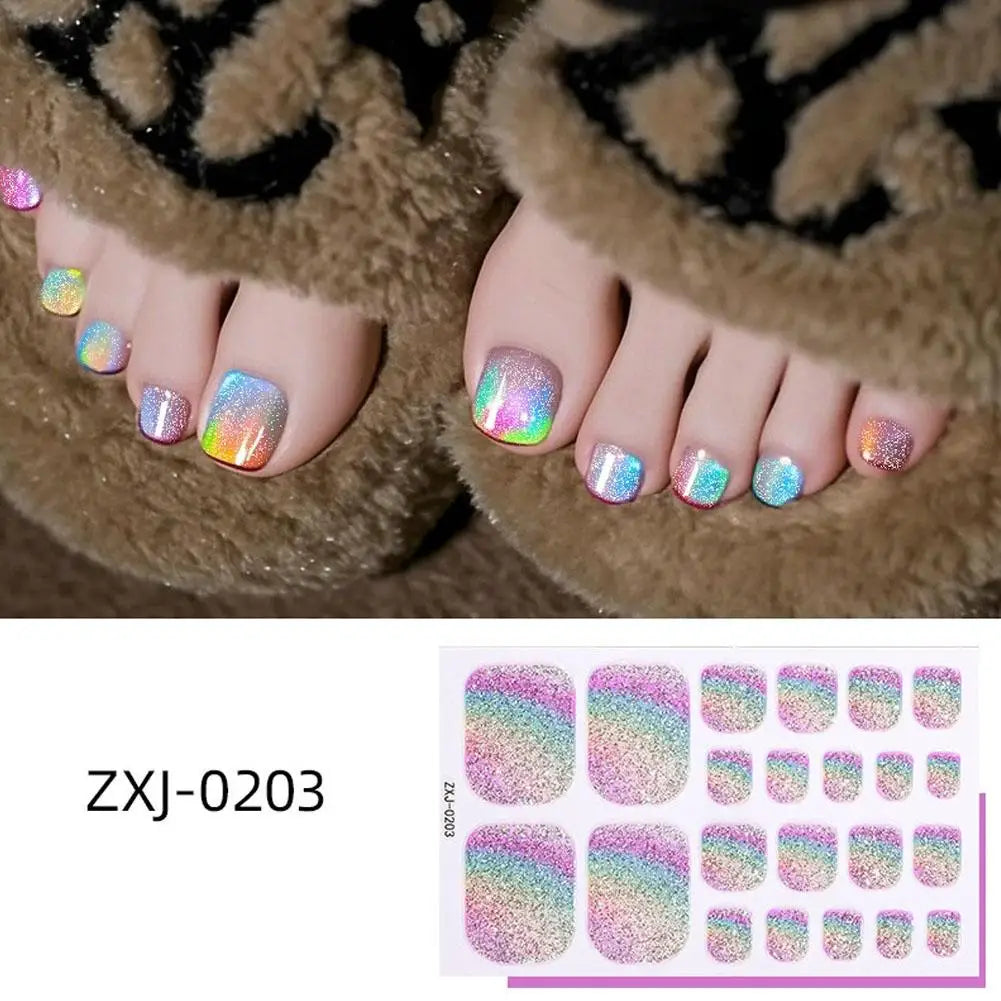 Gradient Glitter Toe Nail Stickers – Rainbow Full Nail Wraps Toe Nail Stickers Oasis Select style 6