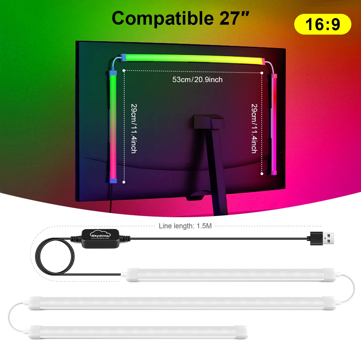 RGBIC LED Strip Light PC Backlight Sync with Computer Display App Control USB Ambient Light for Windows/iOS Systems Oasis Select For 27 inch monitor