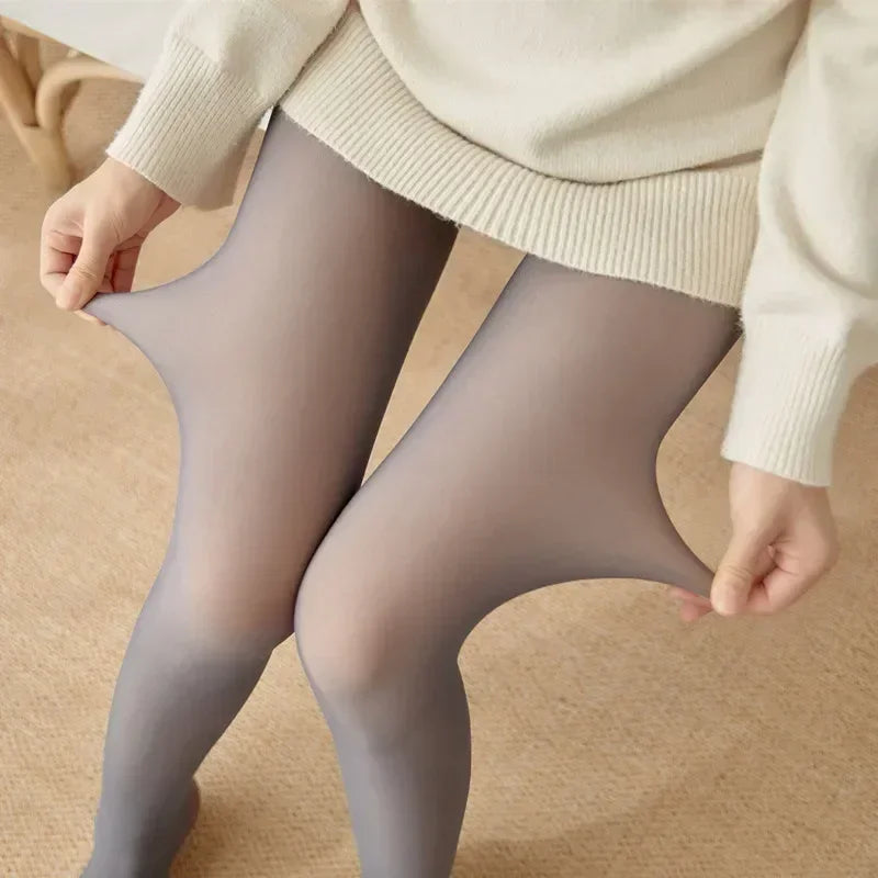 Thick Thermal Tights Stockings Women Warm Winter Sexy Translucent Pantyhose Leggings Female High Waist Elastic Slim Pantyhose Oasis Select full foot grey 200g-Thick
