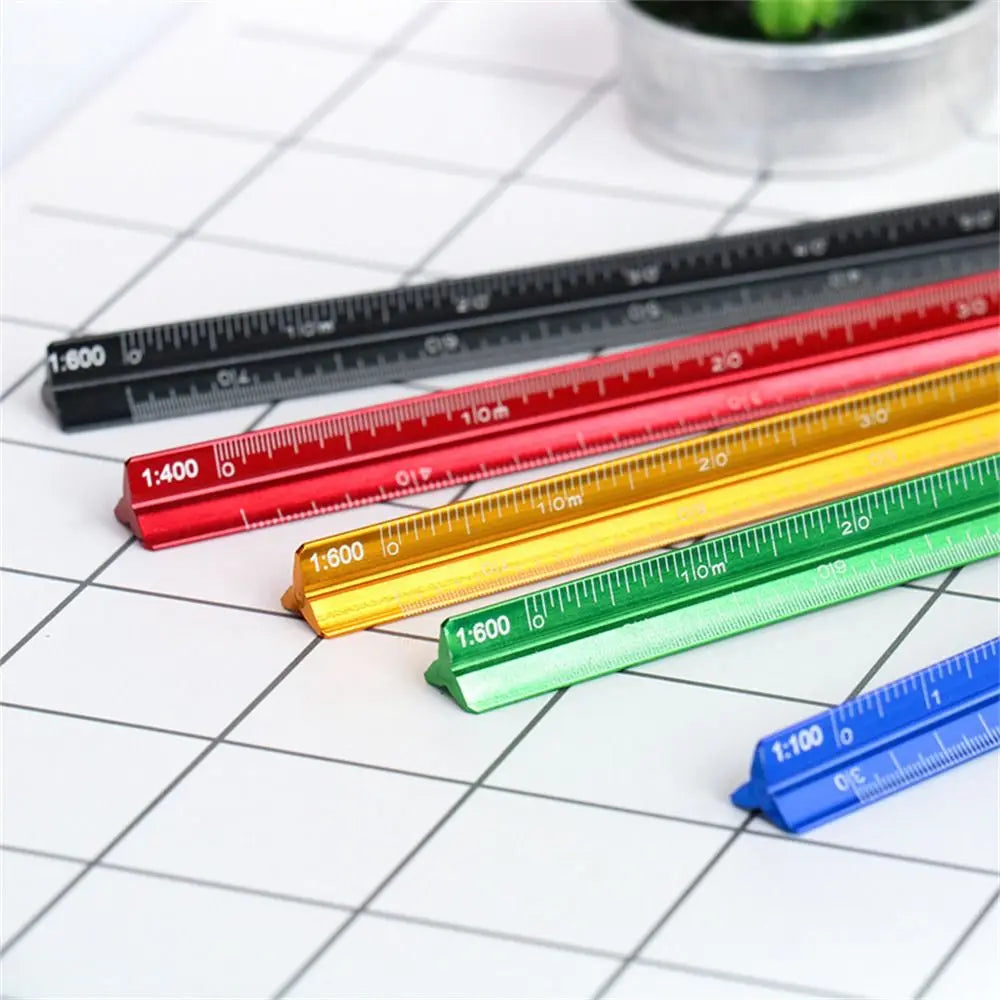 High Quality Colorful 15cm 30cm Aluminum Triangular Scale Ruler 1:20 - 1:600 Alloy Metal Scale Regua Desenho H0003 Oasis Select