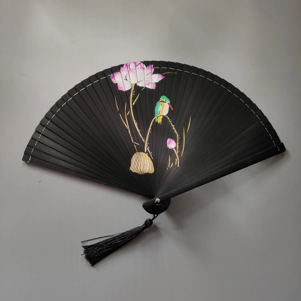 All Bamboo Spray Painting Fan High-end Fine Dance Hollow Carving