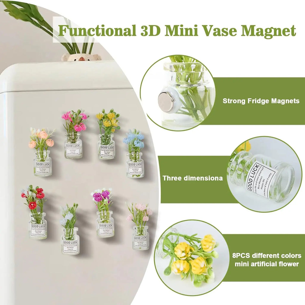 4/7 PCS Cute Mini Vase Fridge Magnets – Luminous 3D Plant Flower Pots, Funny Glow in Dark Decor for Kitchen, Locker & Whiteboard Oasis Select