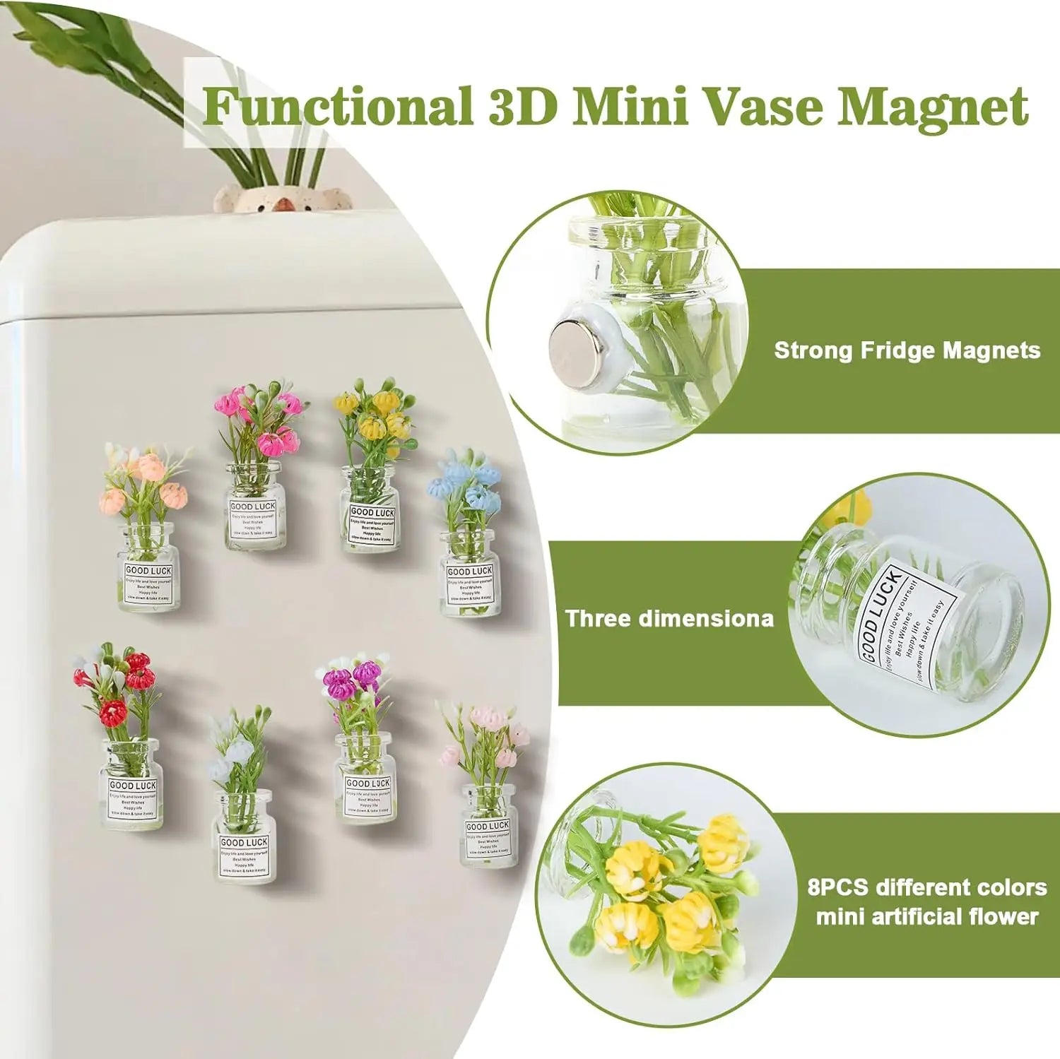 4/7 PCS Cute Mini Vase Fridge Magnets – Luminous 3D Plant Flower Pots, Funny Glow in Dark Decor for Kitchen, Locker & Whiteboard Oasis Select