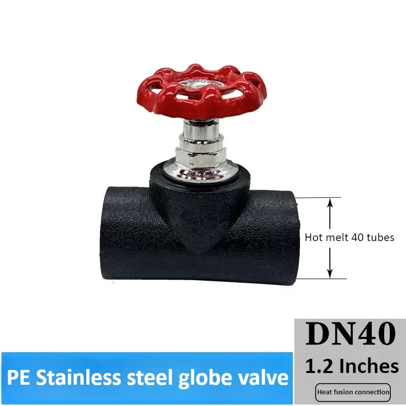 Stainless Steel PE Globe Valve Dn20 To Dn63 Clamp Spring Valve Core Water Pipe Handwheel Gate Switch Hot Melt Pipe Accessories Oasis Select 1.2Inch DN40 Frosted Globe valve