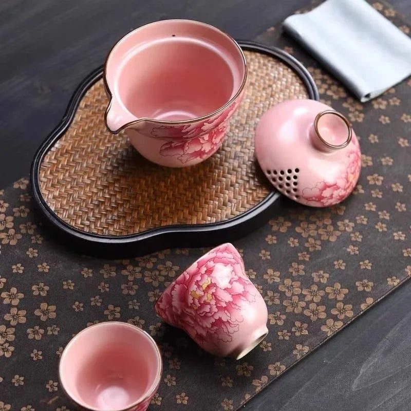 Ru Kiln Tea Set National Color Heavenly Fragrance Portable Tea Pot Easy To Store for Business Trips One Pot Two Cups Oasis Select
