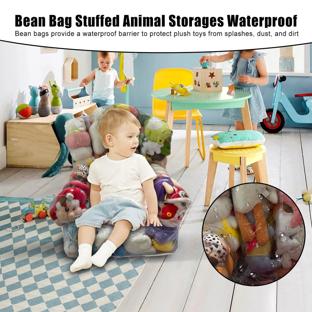 Stuffed Animal Bean Bag Storage Clear Waterproof Toy Organizer Bags with Zipper Sack for Corner Sofa Adults Dorm Bed Floor Room Oasis Select