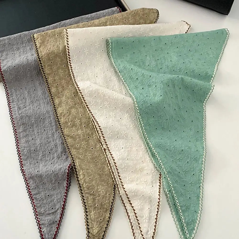 Fashion Embroidered Flowers Flower Neck Scarf Soft Vintage Triangle Hair Head Comfortable Breathable Silk Scarf Summer Oasis Select