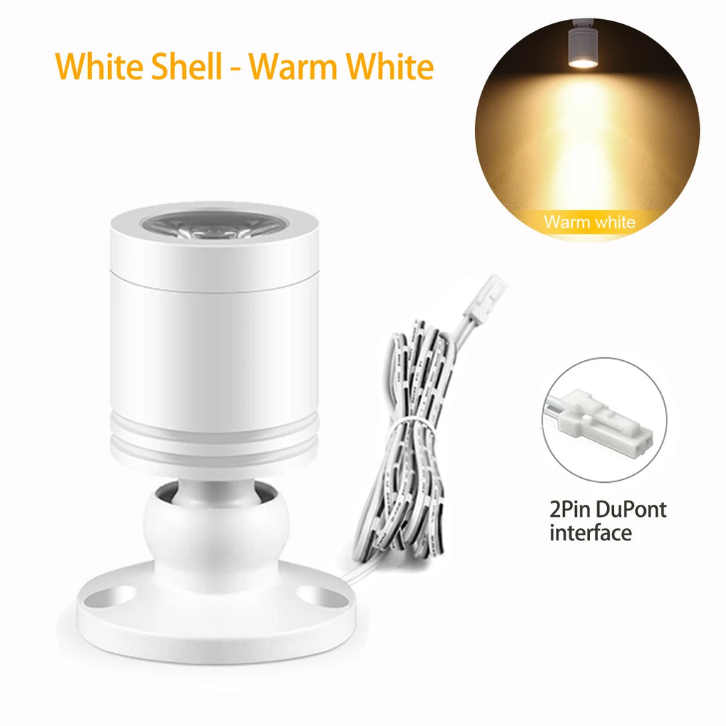 DC12V 3W LED Spotlight 2Pin DuPont Interface, Cabinet Surface Mount Mini Spot Light,for Living room Hotel Mall Ambinet Decor Oasis Select White Shell-Warm