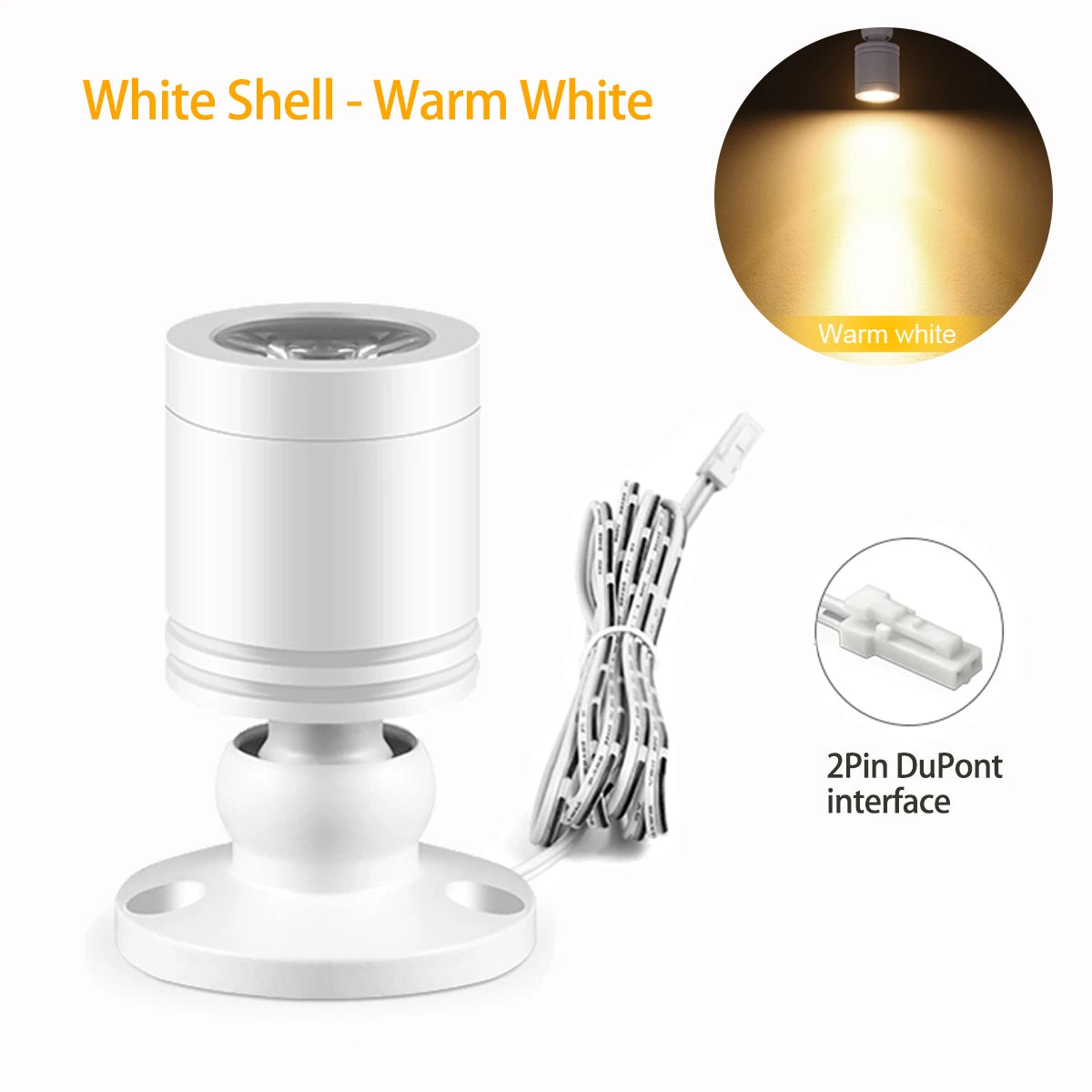 DC12V 3W LED Spotlight 2Pin DuPont Interface, Cabinet Surface Mount Mini Spot Light,for Living room Hotel Mall Ambinet Decor Oasis Select White Shell-Warm
