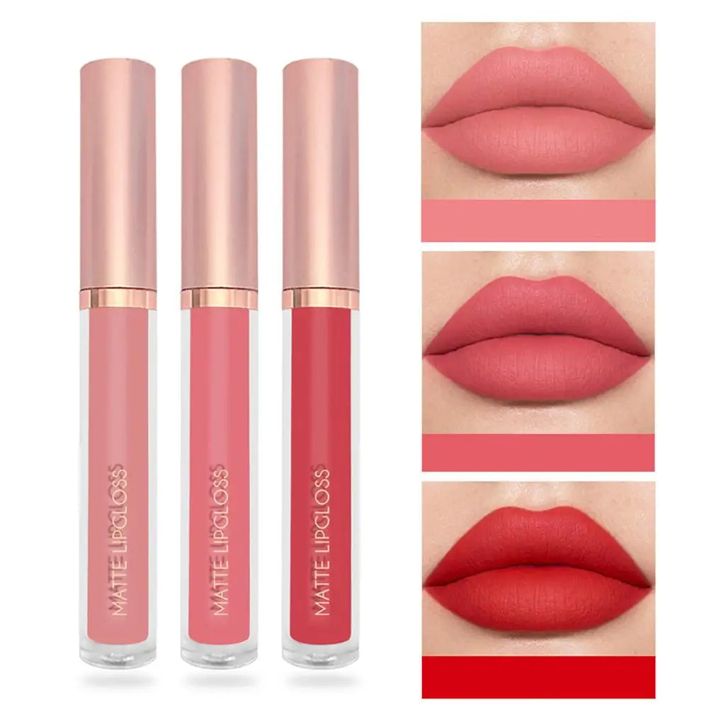 3-Piece Nude Velvet Matte Liquid Lipstick Set – Long-Lasting Liquid Lipstick Set Oasis Select