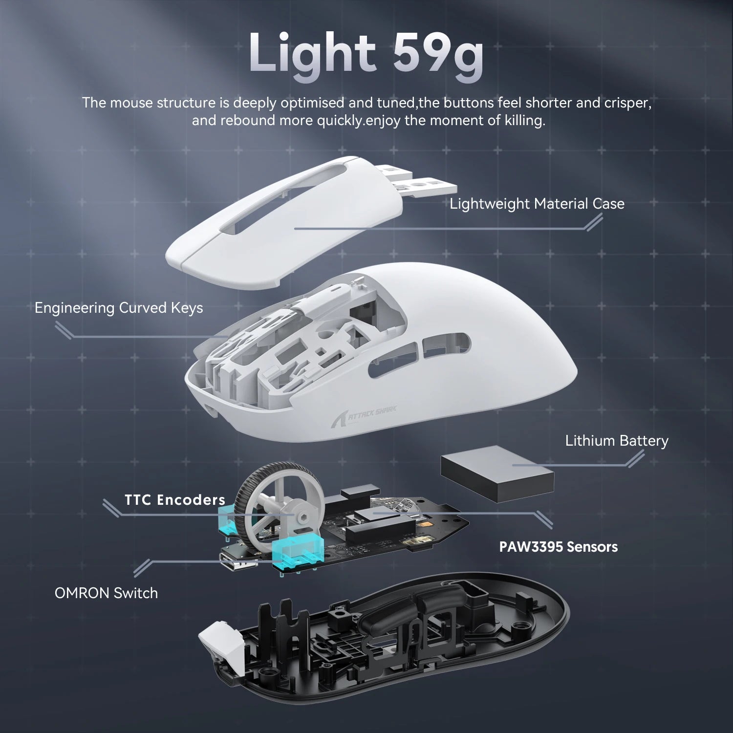 ATTACK SHARK X3 PRO 8K Mouse Wireless 8000Hz PAW3395 Sensor 59g Lightweight Tri Mode 2.4G BT5.2 Wired 26000DPI 68H Battery Oasis Select