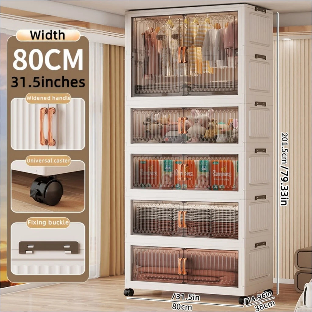 80cm Foldable Double-Door Wardrobe-No Assembly Portable Closet, Large Capacity Storage for Bedroom/Living Room (Clothes/Quilts) Oasis Select 1Large 4Small Clear