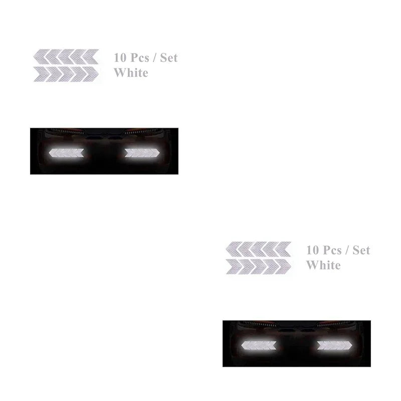 10pcs Car Reflective Arrow Sticker Safety Warning Sticker For Car Bumper Trunk Reflector Hazard Tape Car Styling Luminous Film Oasis Select White-20pcs