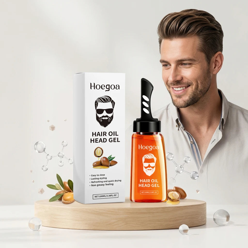 2 In 1 Men's Hair Styling Gel With Wide Tooth Comb Long-Lasting Fluffy Strong Hold Add Shine No-Greasy Hair Styling Oil Pomade Oasis Select 100ml x1 boxed