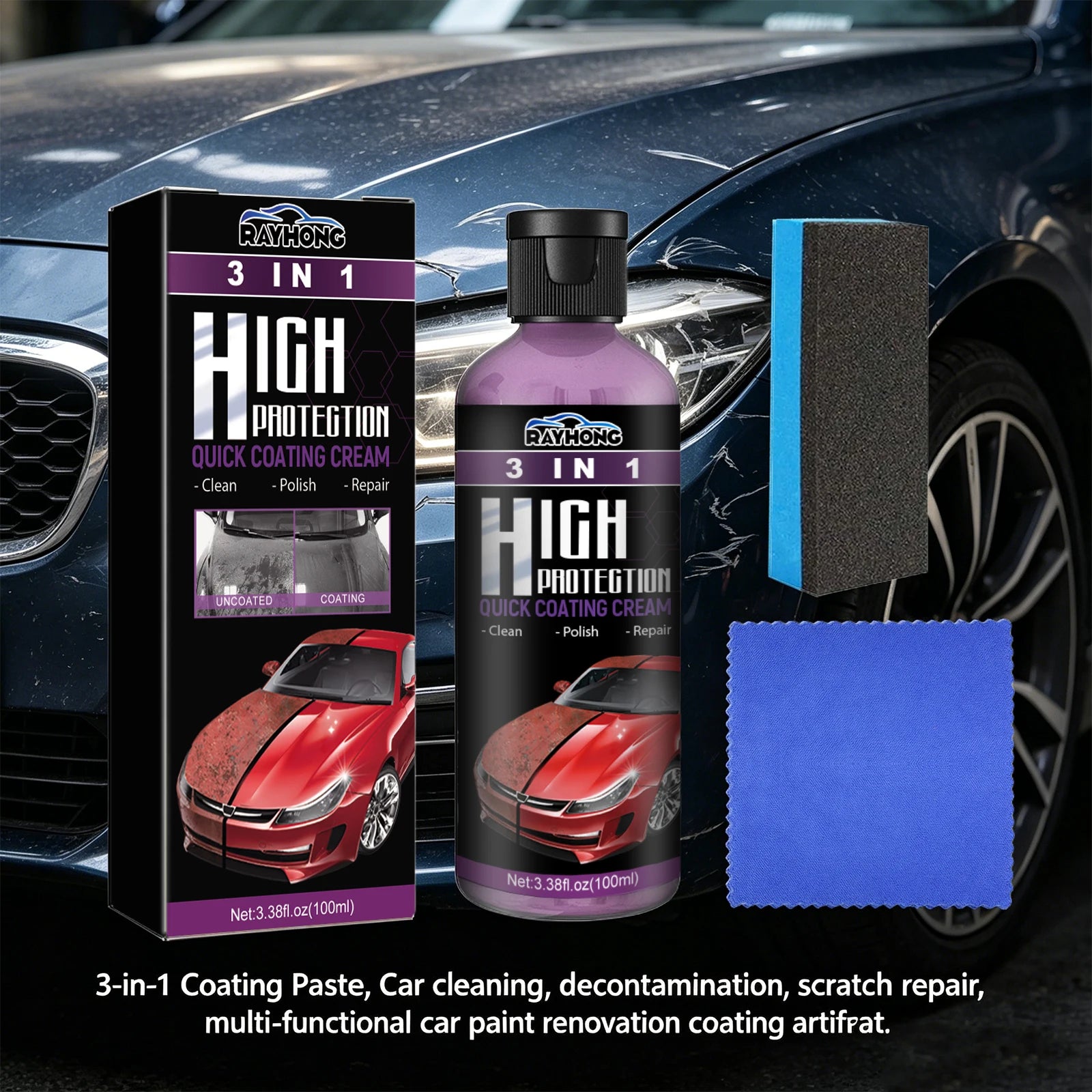 3 in 1 Car Coating Paste Scratch Removal Restores Glossy Car Clean Polish for Light Scratch Oxidation Dirt Auto Surface Care Oasis Select