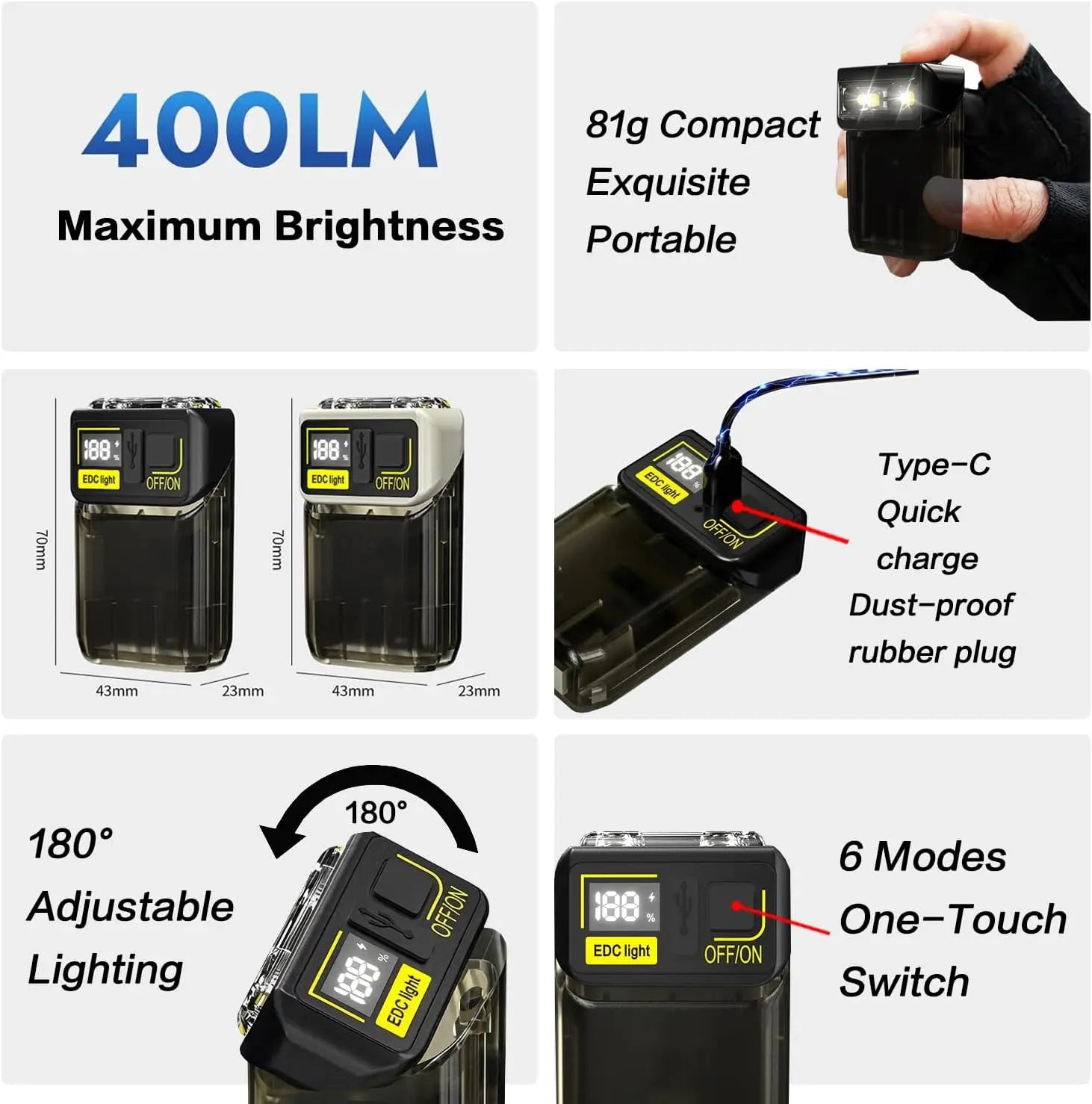 Mini LED Keychain flashlight, USB-C Multifunc Work Light, Waterproof with Magnetic Base & Pen Clip, for Emergencies, Outdoor Oasis Select