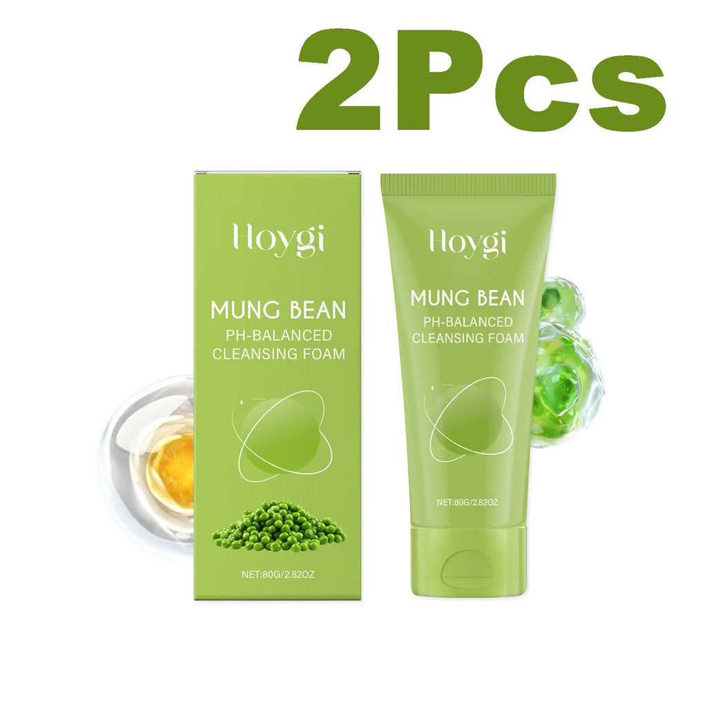 Hoygi Mung Bean Cleansing Foam – pH-Balanced Sensitive Skin Facial Cleanser Foam Oasis Select 2 x 80g Boxed
