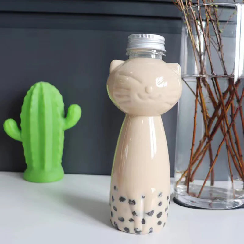 12/17oz Adorable Cat Shaped Water Bottles Milk Tea Coffee Juice Portable Plastic Cup Christmas Party DIY Drinking Container Oasis Select