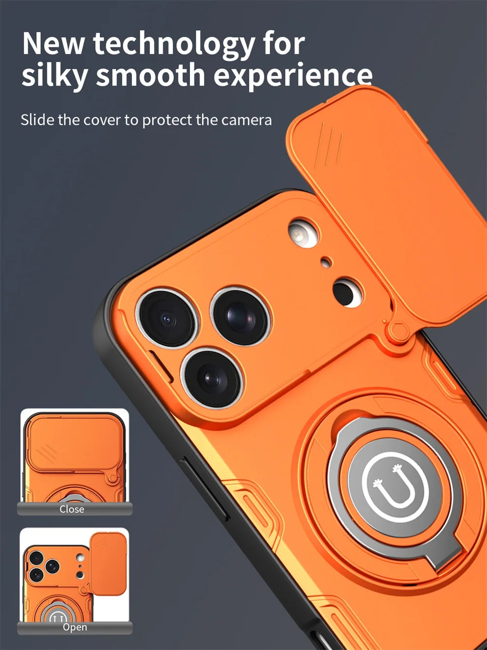 Magnetic Ring Stand Back Cover Shockproof Power Slide Camera Lens Protection For IPhone 17/16/15 Pro Max Cases 17Pro 16Pro 15Pro Oasis Select
