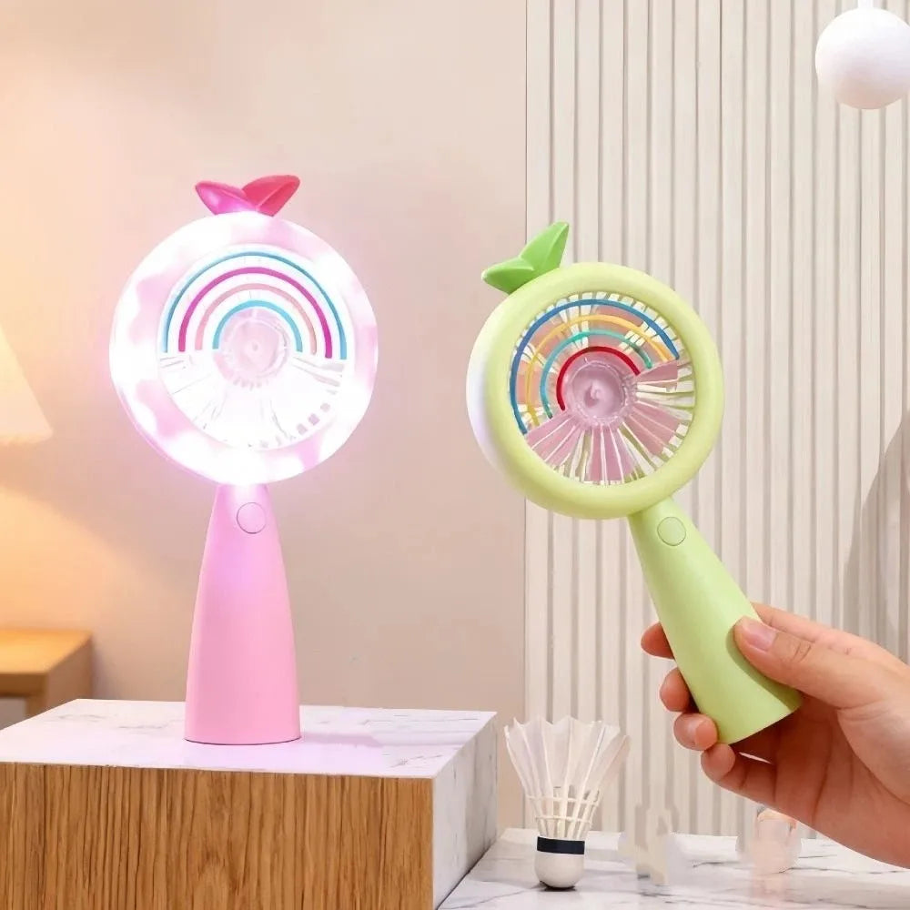 Cute Rainbow Light Portable Handheld Mini Fan Compact Design Lightweight Build Desktop Cooling Fan Stable Operation Oasis Select