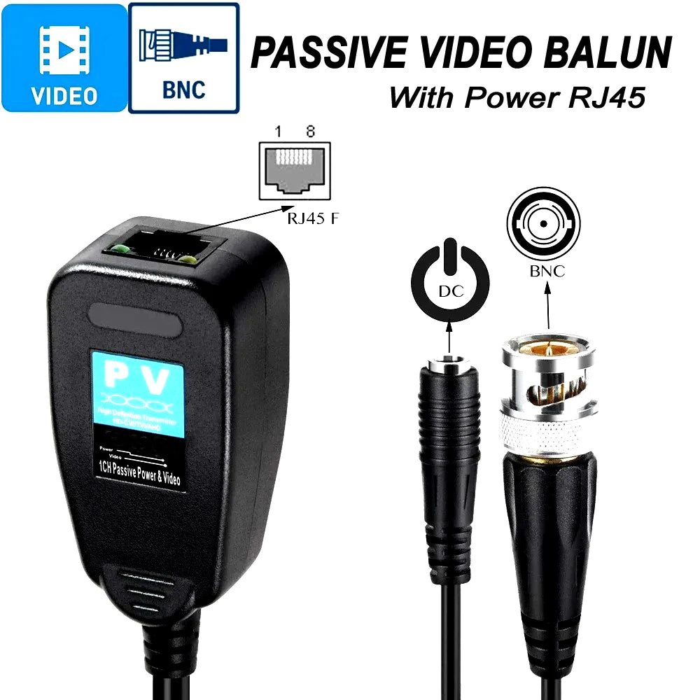 1CH Passive Balun RJ45 CCTV Video Transceiver Coax BNC for HDCVI HDTVI AHD Analog High Definition Camera Power Supply Connectors Oasis Select