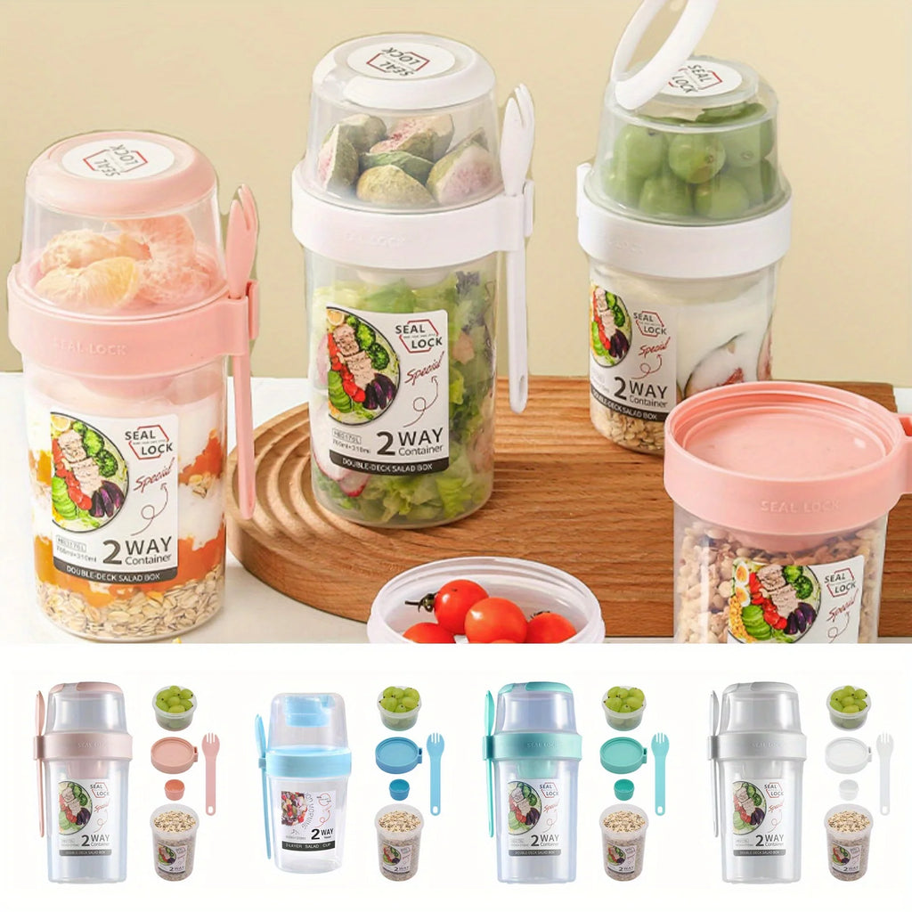 Portable Salad Cups Container Plastic with Lid and Fork Overnight cup Breakfast Oatmeal Cereal Nut Yogurt Cup School Lunch Box Oasis Select
