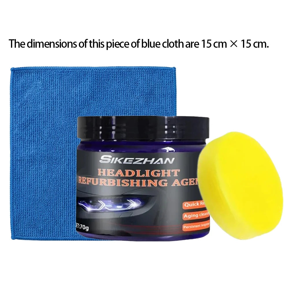 Headlight Polishing Paste Kit: Polishing Compound, Sponge & Blue Cloth, Removes Scratches, Oxidation, Restores Clarity, 1Set Oasis Select