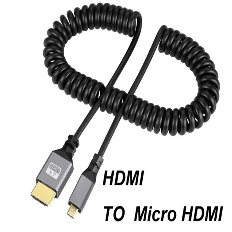 0.5-2.4M 4K Micro HDMI Cable 4K 60HZ Micro HDMI-Compatible TO HDMI Coiled Extension Flexible Spiral Cable For PC Monitor TV Oasis Select