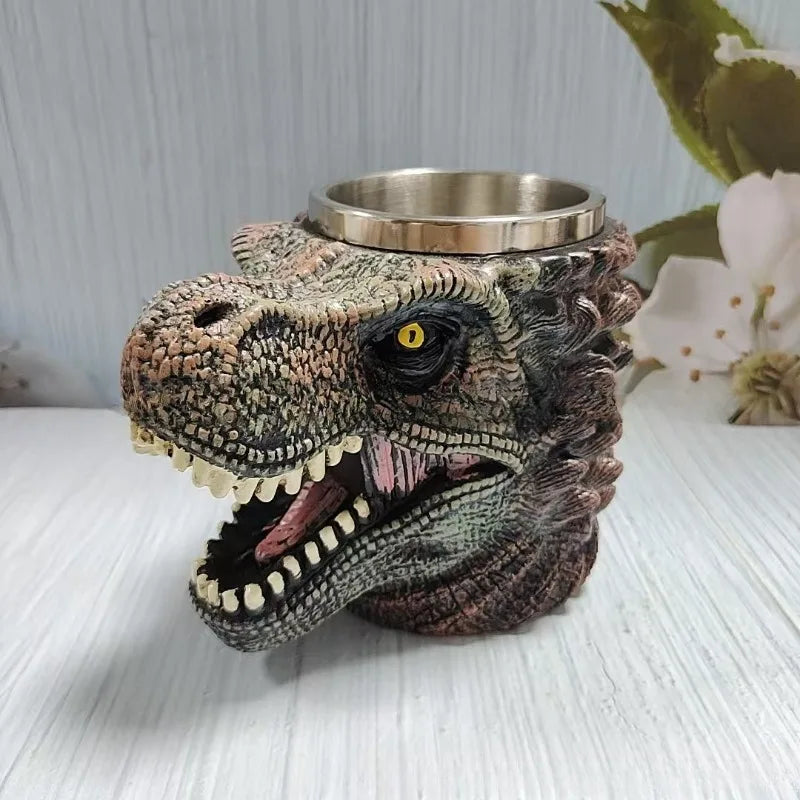 Dinosaur Mug Creative Resin Stainless Steel Retro Dinosaur Head Novel Gift Choice Exclusive Unique Drinking Utensil Oasis Select