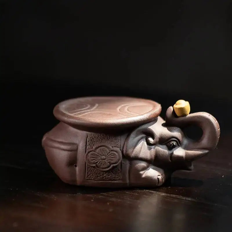 Zisha Tea Pet Elephant Ornament Teapot Lid Holder Handmade Ingot Elephant Sculpture Tea Play Accessories Oasis Select Purple Clay