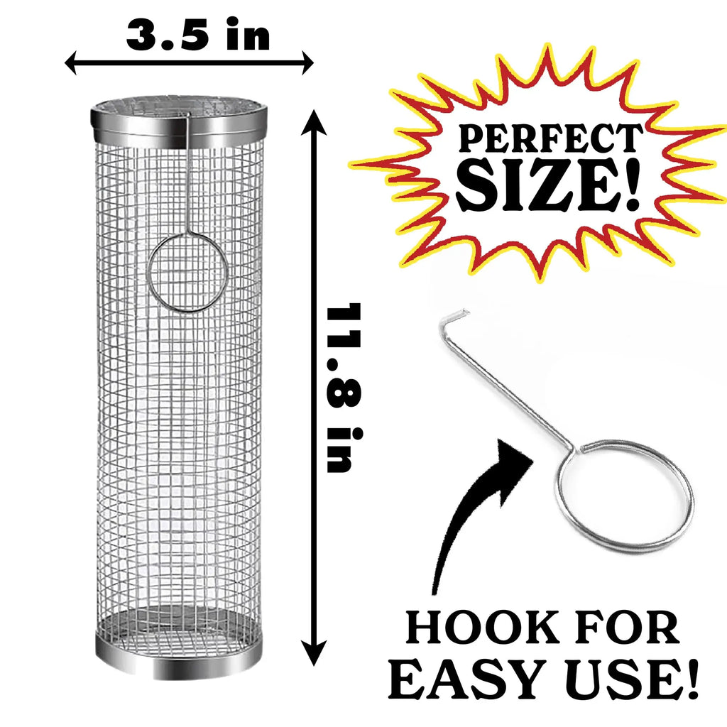 Stainless Steel Barbecue Cage Outdoor BBQ Cylinder Grill Smoked Mesh Drum Barbecue Tool barbecue kamado bbq accessories Oasis Select