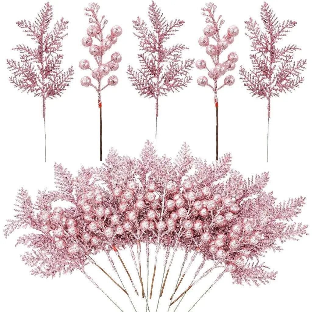 5Pcs Christmas Decoration Glitter Berrie Artificial Flower Bouquet Christmas Tree Ornaments for Home New Year 2025 Navidad Decor Oasis Select
