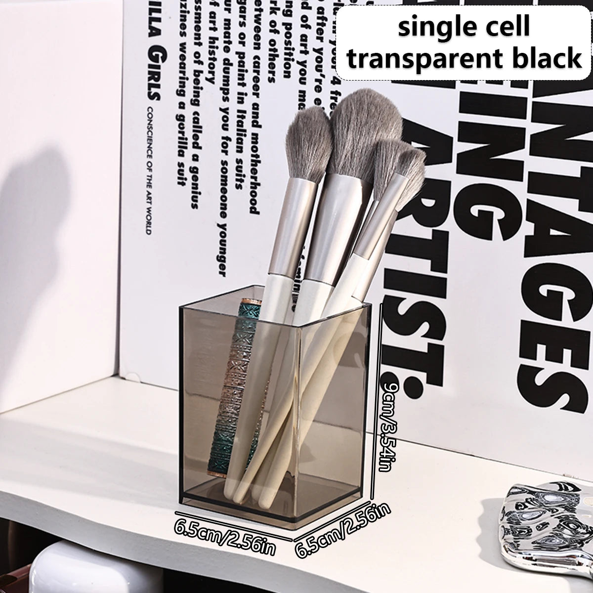 1pc Desktop Acrylic Transparent Makeup Brush Storage Box Organizer Portable Lipstick Makeup Brush Makeup Pen Holder Storage Box Oasis Select transparent black 3