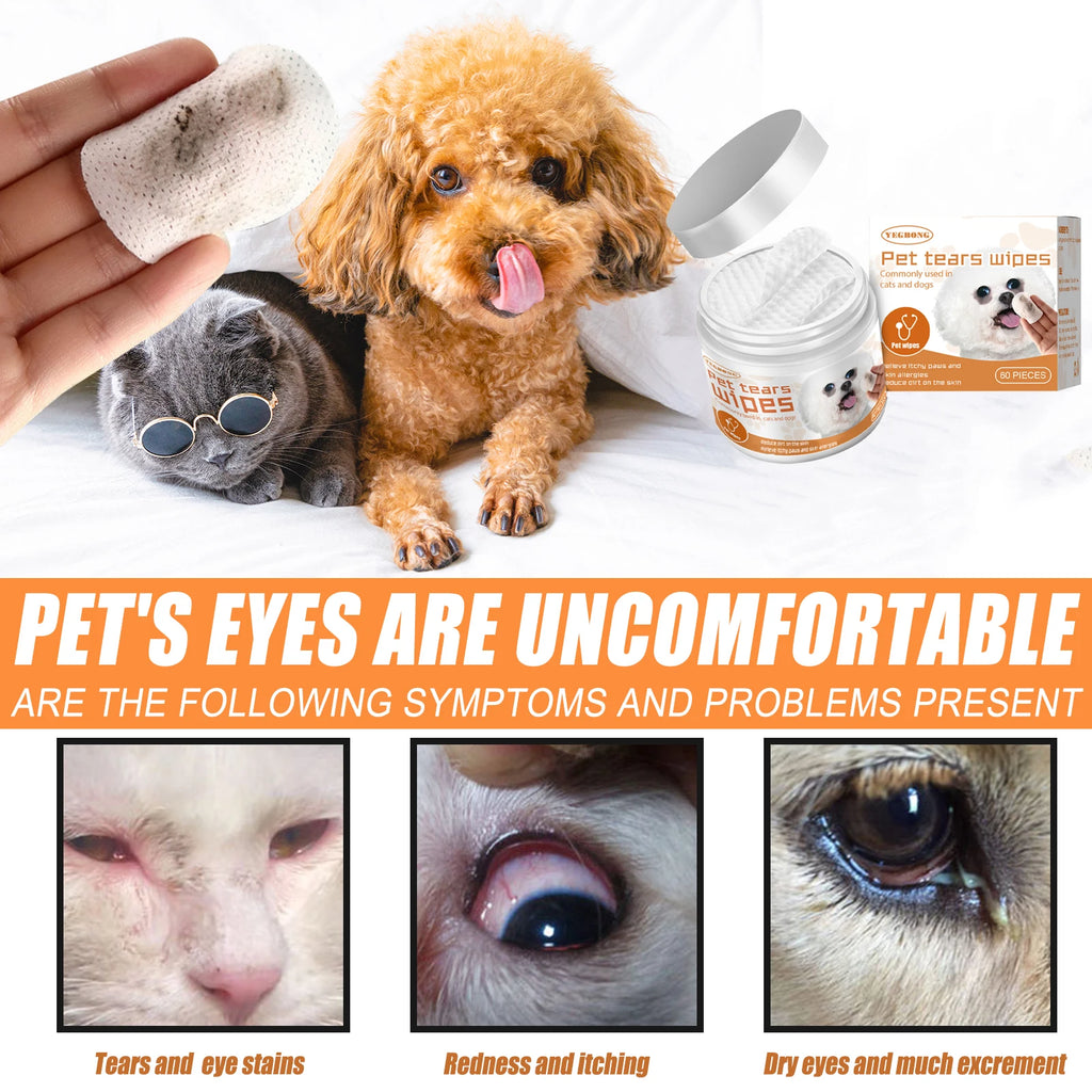 Pet Wipes for Dog Cat Eye Cleansing Remove Tear Stains Wipe Away Eye Droppings and Grime Non-irritating Cotton Pads 60PCS Oasis Select