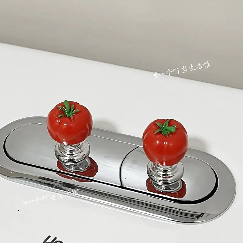 Cute Little Tomato Toilet Press Nail Nail Nail Art Special Creative Toilet Button Flush Water Tank Auxiliary Button Oasis Select